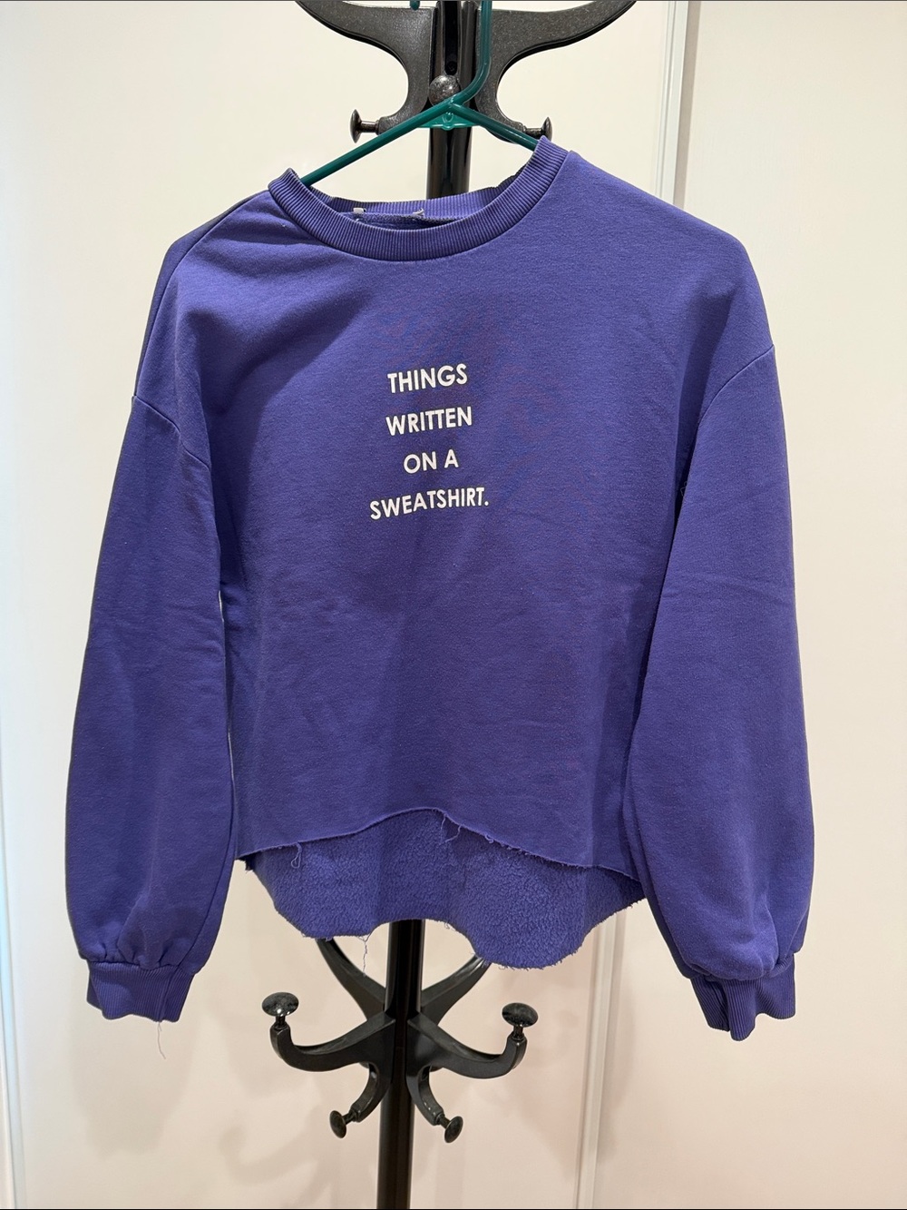 Purple 'Things Written On A Sweatshirt' Cropped Crewneck